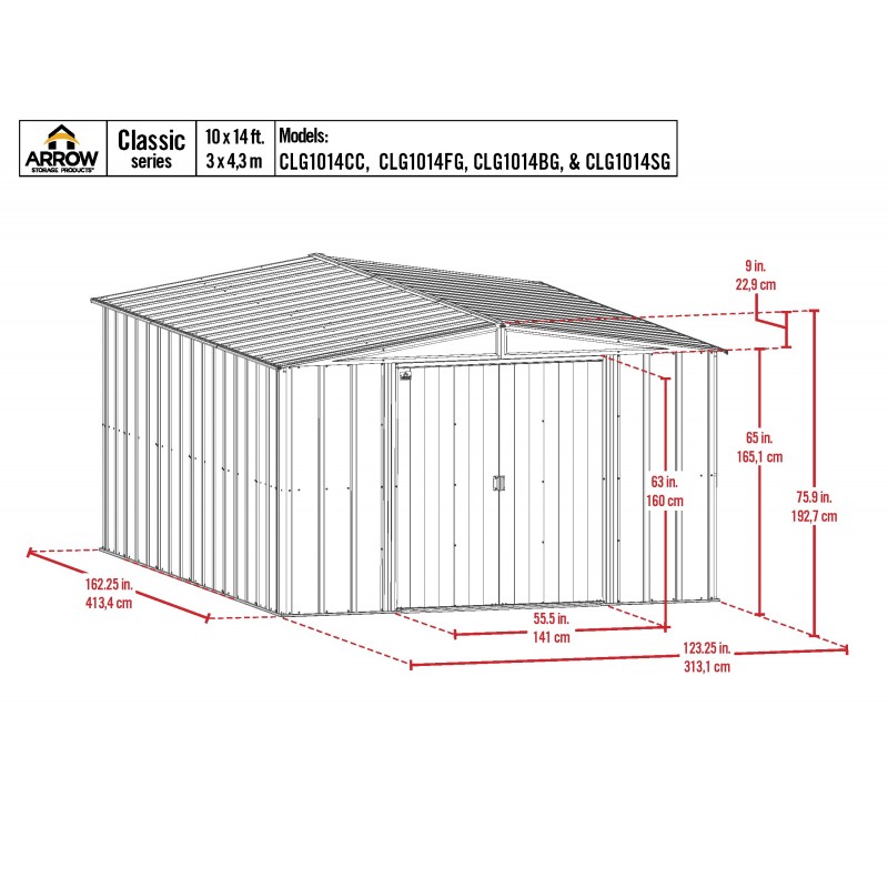 Arrow 10x14 Classic Steel Storage Shed Kit - Sage Green (CLG1014SG)