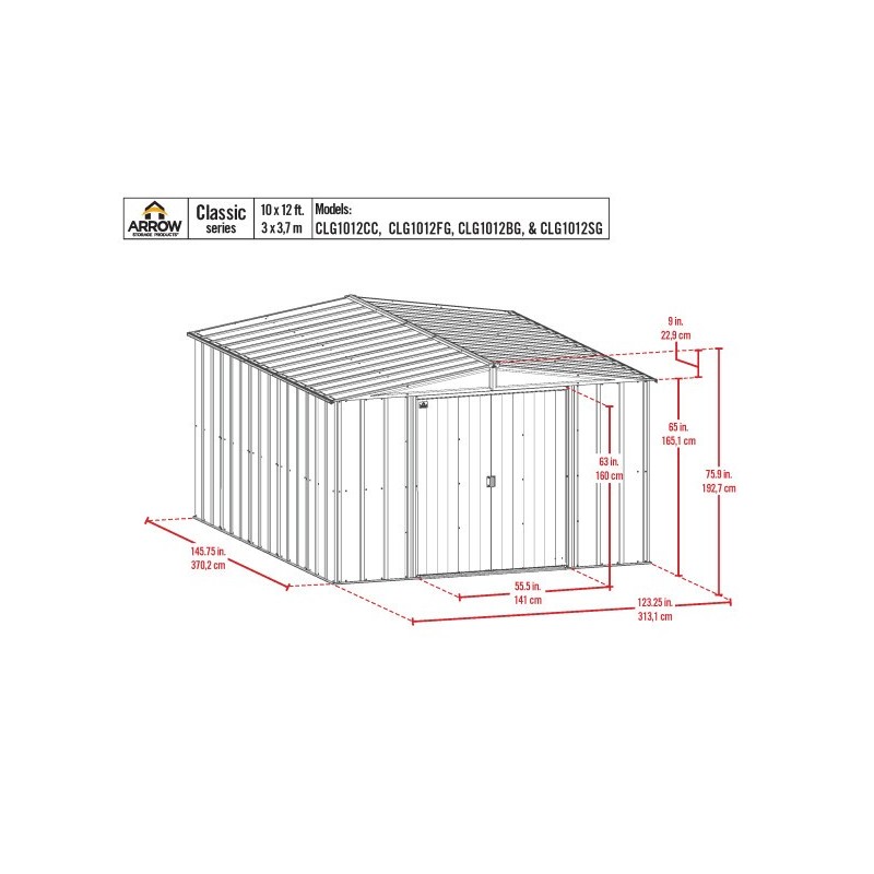 Arrow 10x12 Classic Steel Storage Shed Kit - Blue Grey (CLG1012BG)
