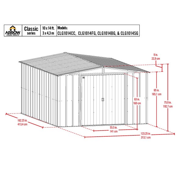 Arrow 10x14 Classic Steel Storage Shed Kit Charcoal (CLG1014CC)