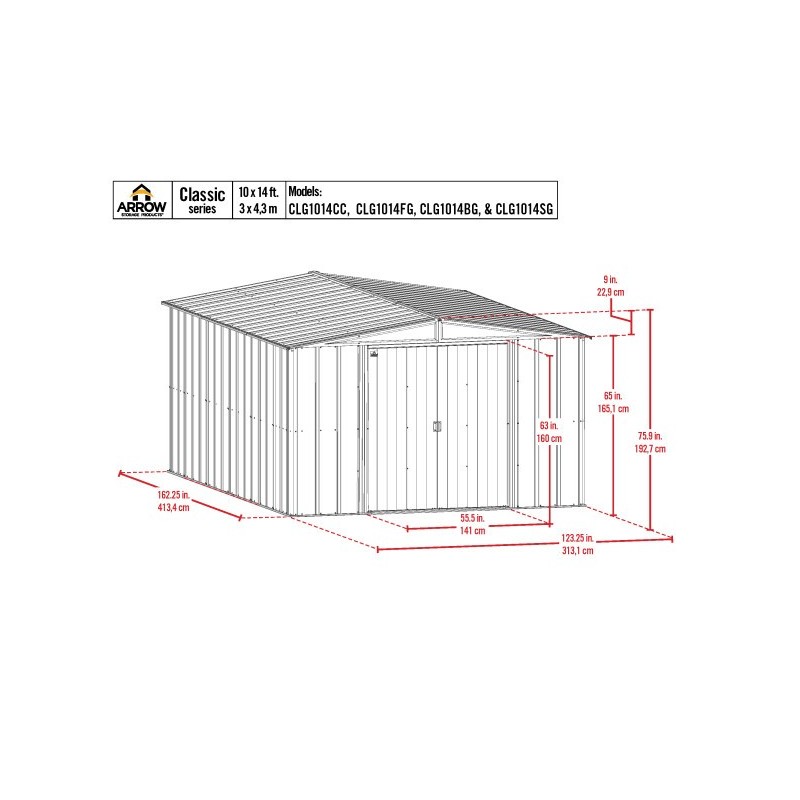 Arrow 10x14 Classic Steel Storage Shed Kit - Flute Grey (CLG1014FG)