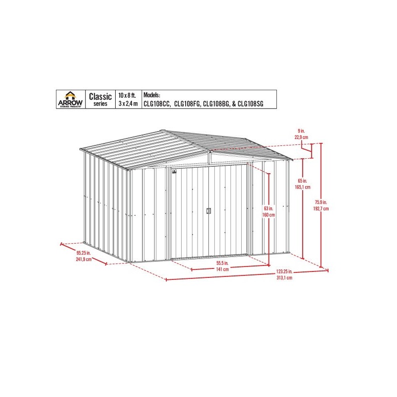 Arrow 10x8 Classic Steel Storage Shed Kit - Charcoal (CLG108CC)