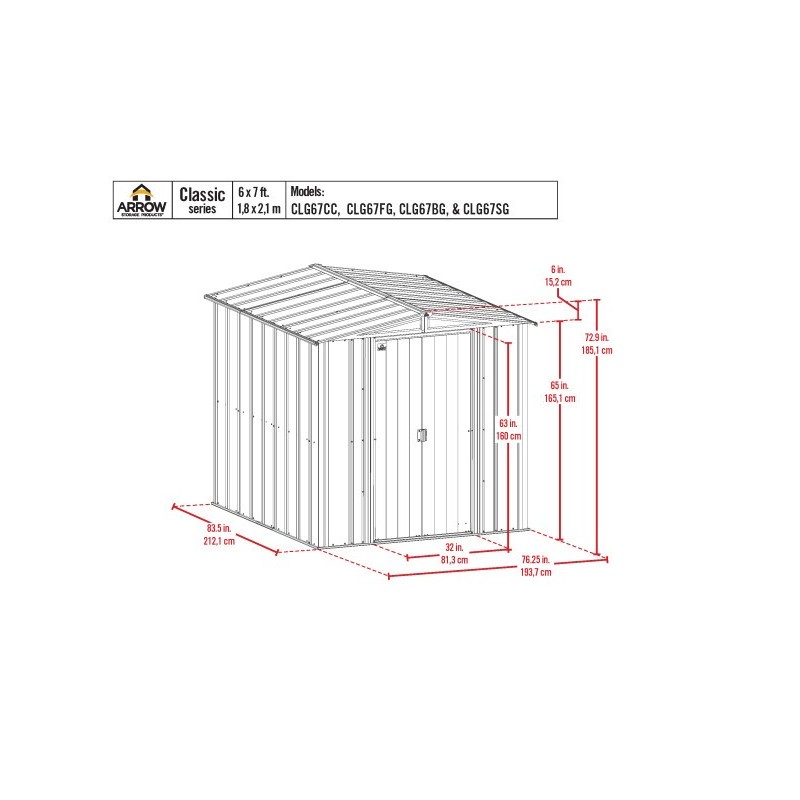 Arrow 6x7 Classic Steel Storage Shed Kit - Flute Grey (CLG67FG)