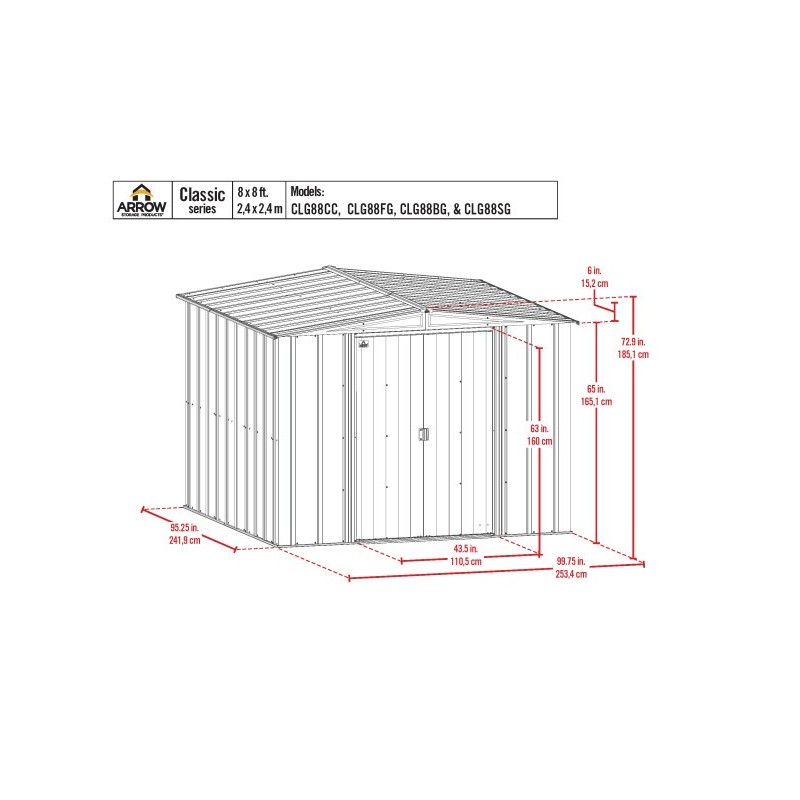 Arrow 8x8 Classic Steel Storage Shed Kit - Charcoal (CLG88CC)