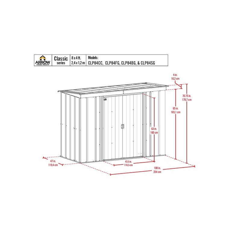 Arrow 8x4 Classic Steel Storage Shed Kit - Flute Grey (CLP84FG)