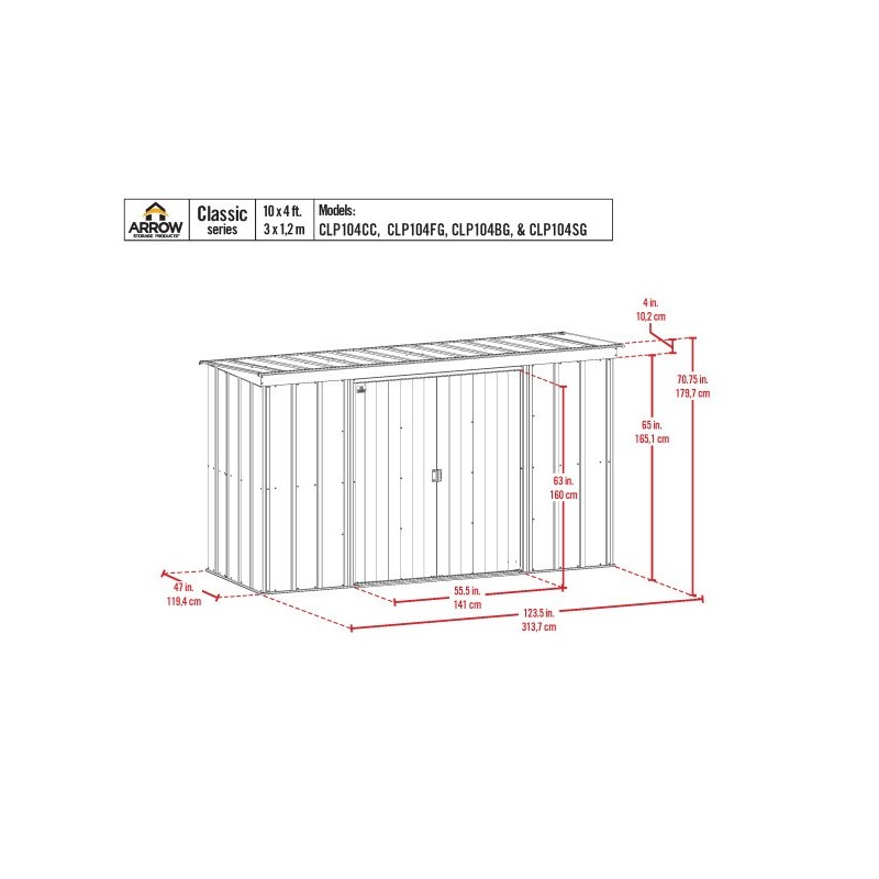 Arrow 10x4 Classic Steel Storage Shed Kit - Flute Grey (CLP104FG)