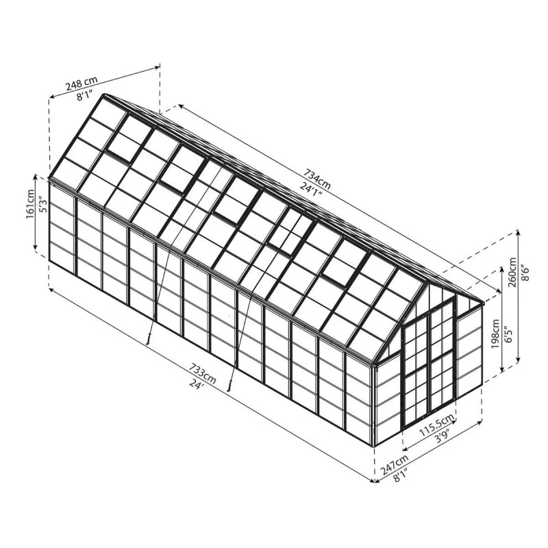 Palram 8x24 Snap & Grow Hobby Greenhouse Kit - Silver (HG8024)