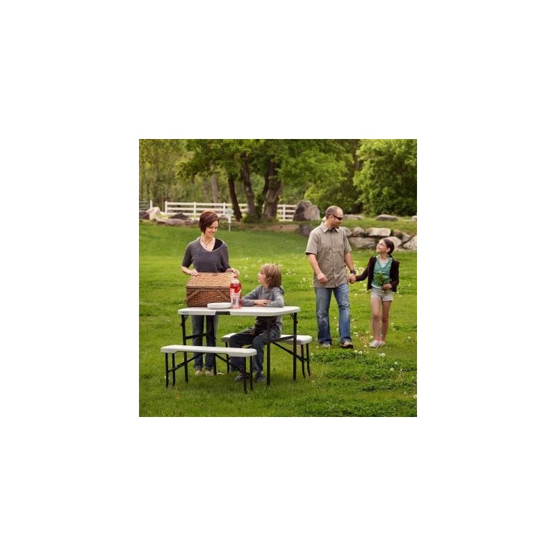 Lifetime 42 in. Folding Picnic Tables with Benches - Almond (80373)