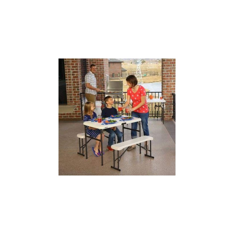 Lifetime 42 in. Folding Picnic Tables with Benches - Almond (80373)