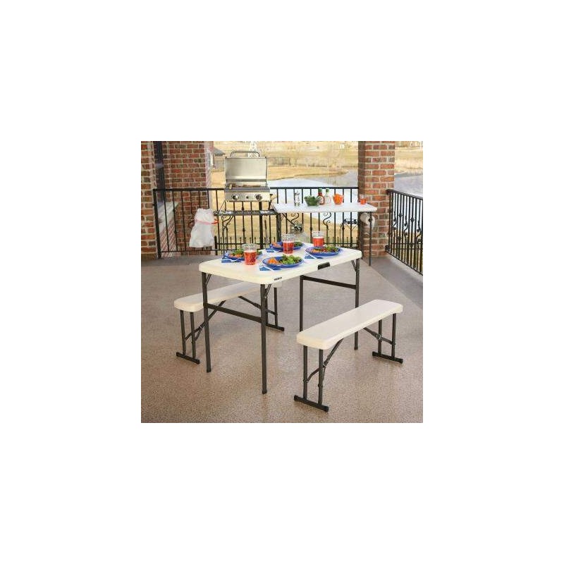 Lifetime 42 in. Folding Picnic Tables with Benches - Almond (80373)