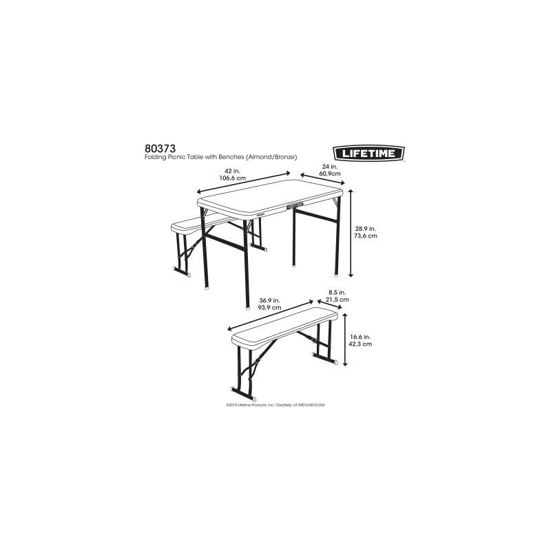 Lifetime 42 in. Folding Picnic Tables with Benches - Almond (80373)