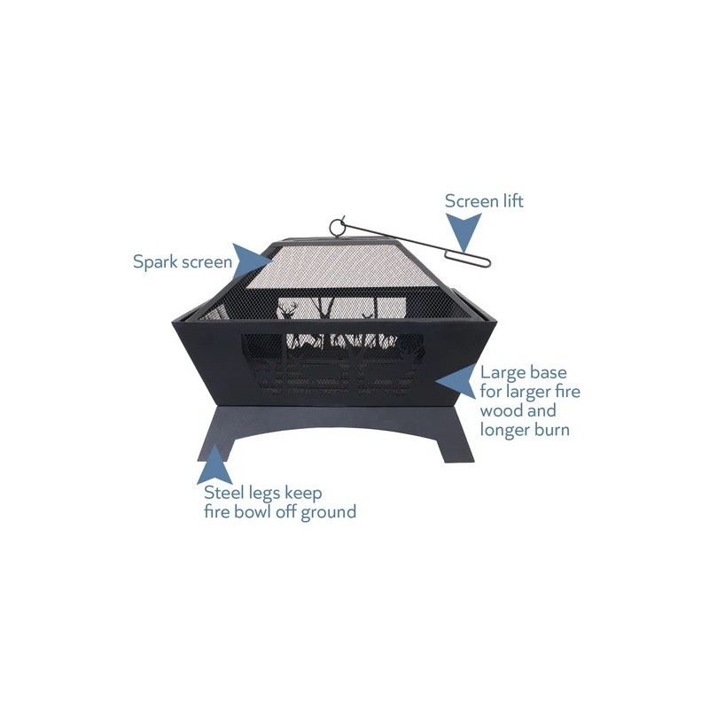 Blue Sky Outdoor 28 in. Square Fire Pit - Deer Family (WBFP28SQ-OD)