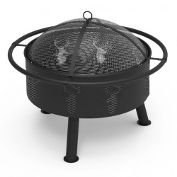 Blue Sky Outdoor 29 in. Round Barrel Fire Pit - Deer Head (WBFB29-MD)