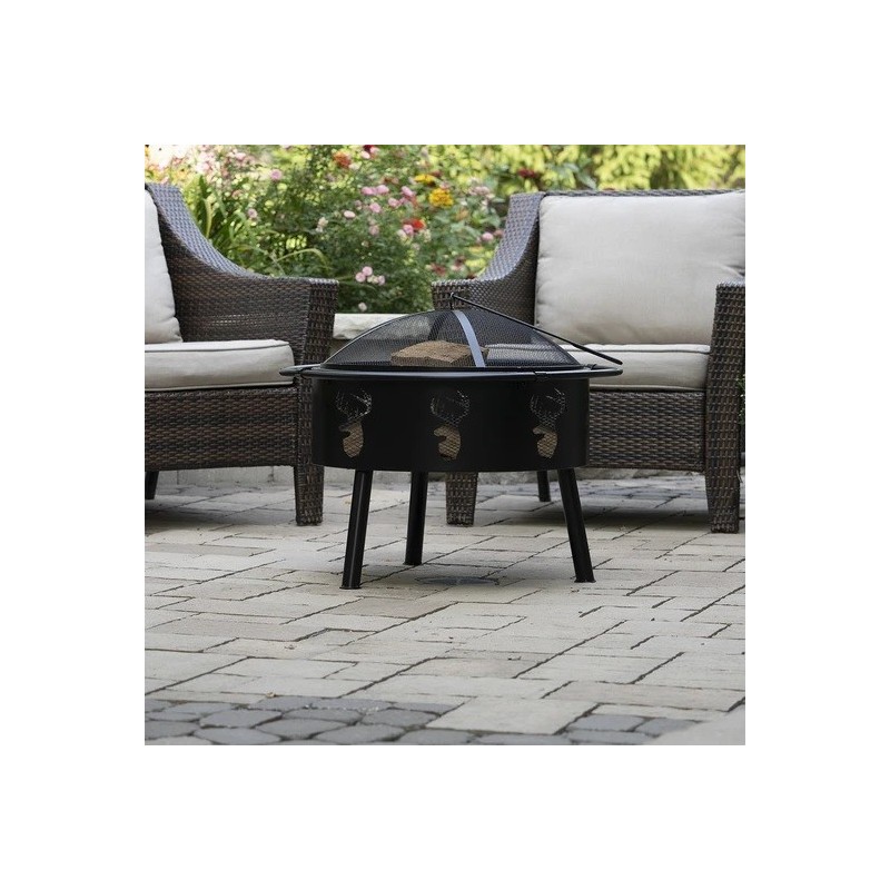 Blue Sky Outdoor 29 in. Round Barrel Fire Pit - Deer Head (WBFB29-MD)