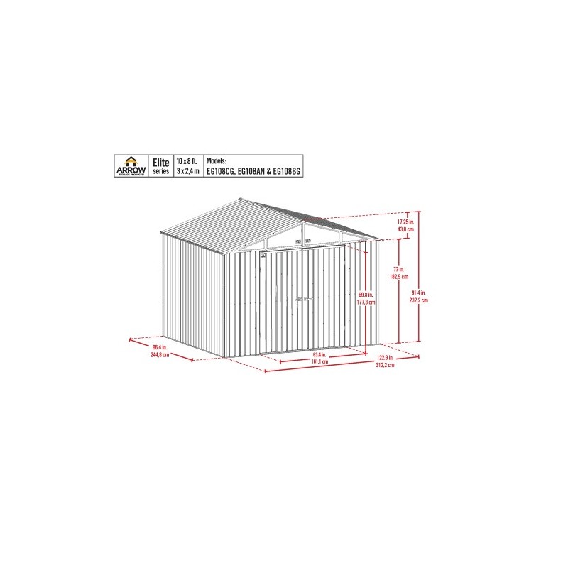 Arrow 10x8 Elite Steel Storage Shed - Blue Grey (EG108BG)