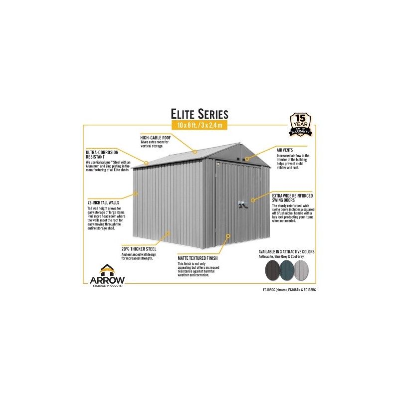 Arrow 10x8 Elite Steel Storage Shed - Blue Grey (EG108BG)