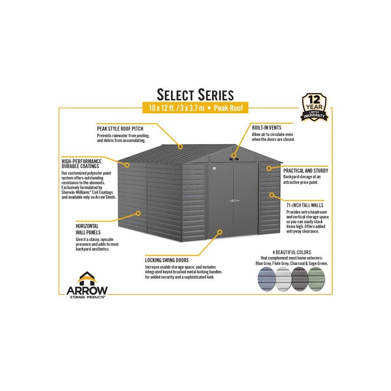 Arrow 10x12 Select Steel Storage Shed Kit - Blue Grey (SCG1012BG)