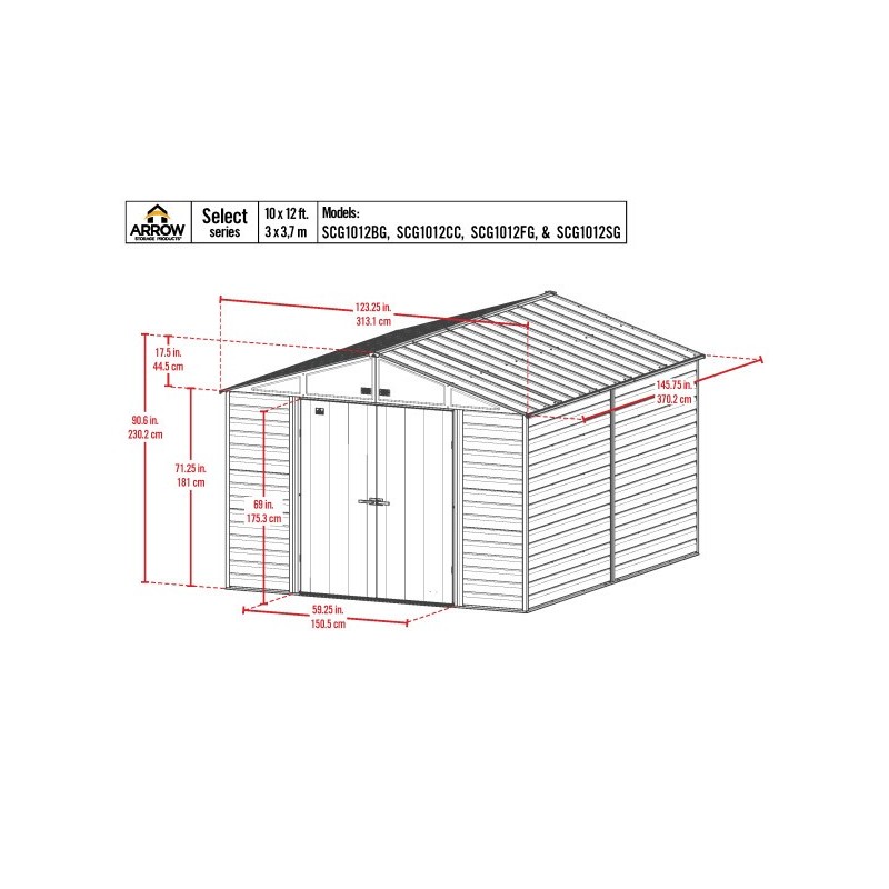 Arrow 10x12 Select Steel Storage Shed Kit - Flute Grey (SCG1012FG)