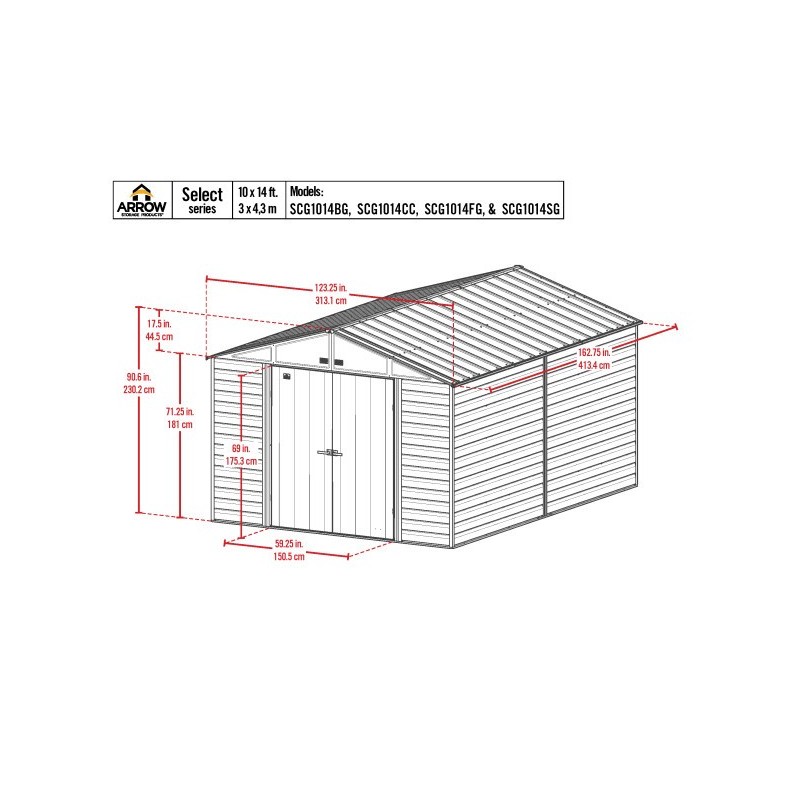 Arrow 10x14 Select Steel Storage Shed Kit - Blue Grey (SCG1014BG)