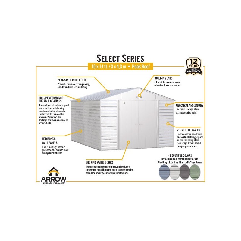 Arrow 10x14 Select Steel Storage Shed Kit - Sage Green (SCG1014SG)