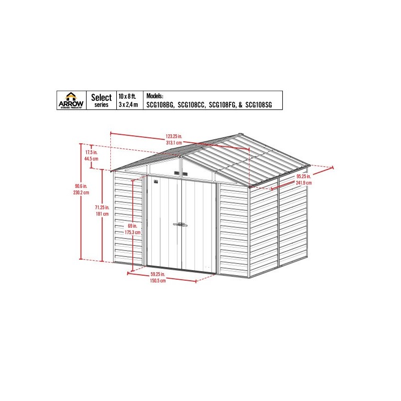 Arrow 10x8 Select Steel Storage Shed Kit - Flute Grey (SCG108FG)