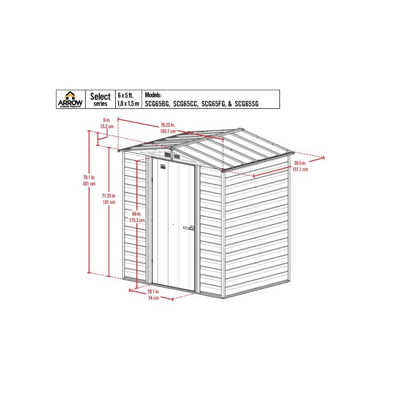 Arrow 6x5 Select Steel Storage Shed Kit - Sage Green (SCG65SG)