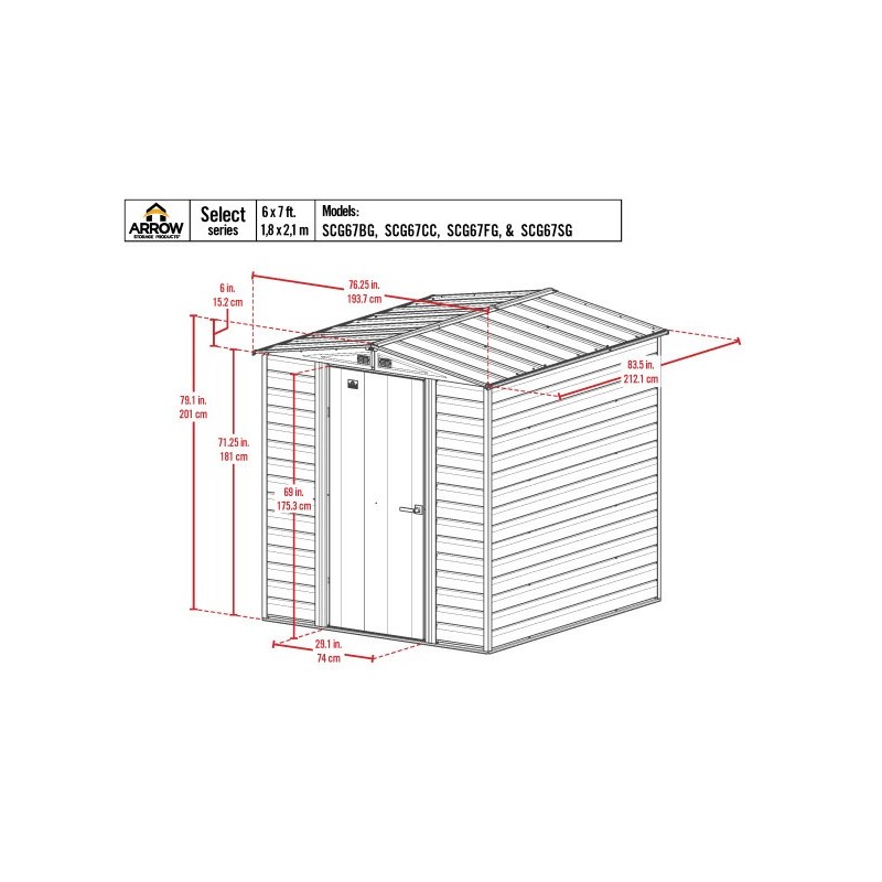 Arrow 6x7 Select Steel Storage Shed Kit - Blue Grey (SCG67BG)