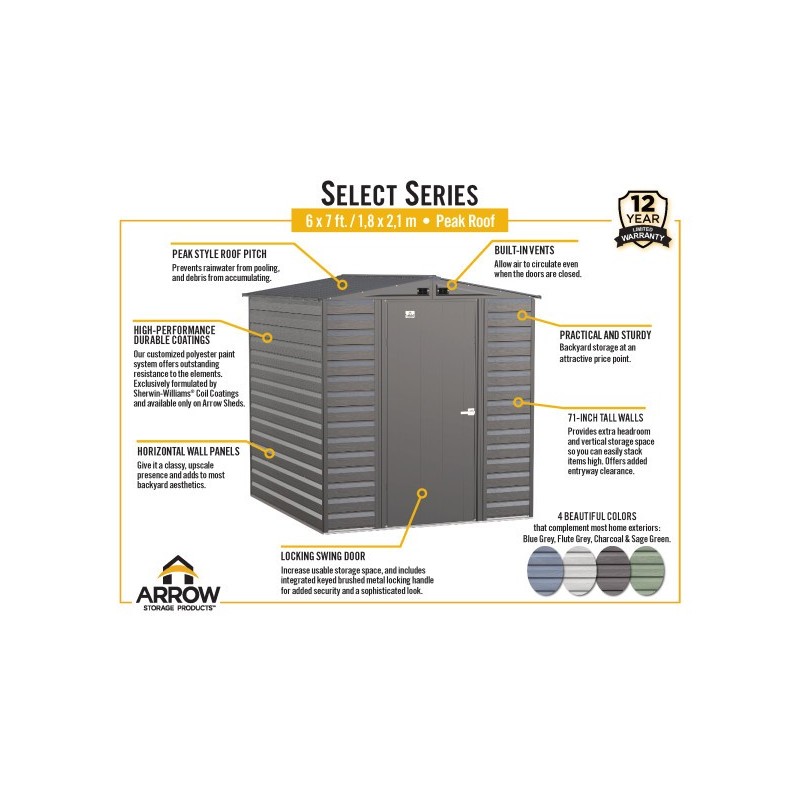Arrow 6x7 Select Steel Storage Shed Kit - Flute Grey (SCG67FG)