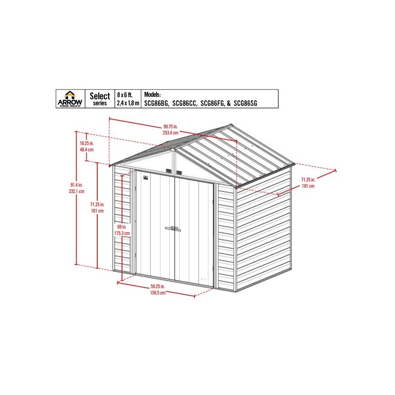 Arrow 8x6 Select Steel Storage Shed Kit - Sage Green (SCG86SG)