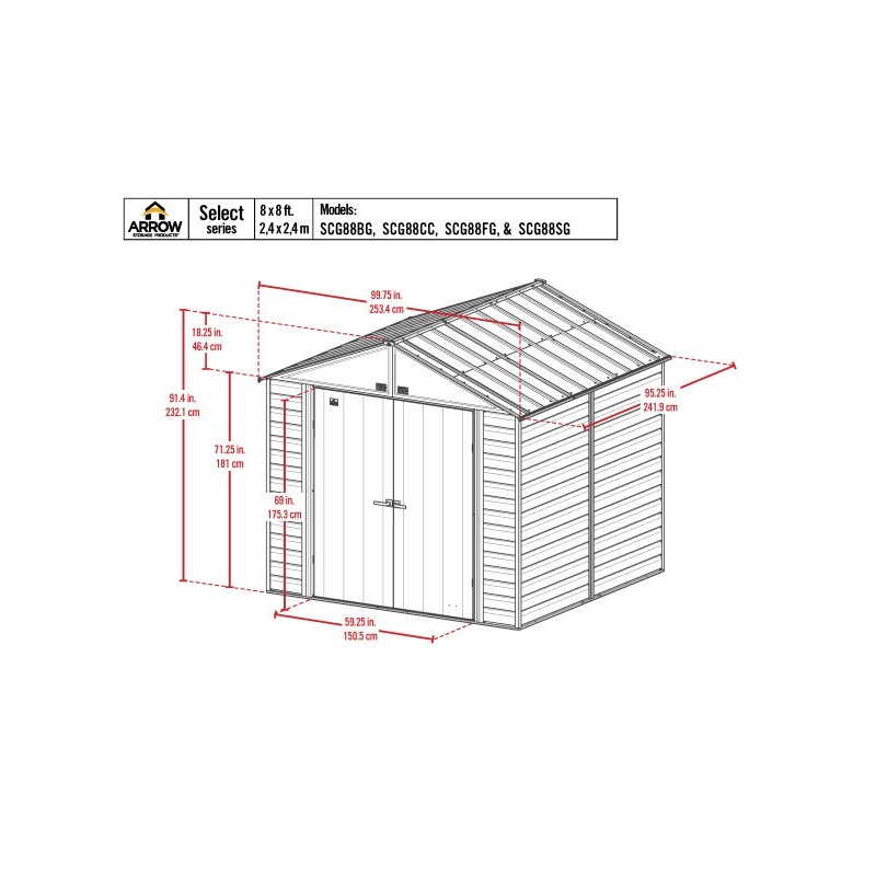 Arrow 8x8 Select Steel Storage Shed Kit - Charcoal (SCG88CC)