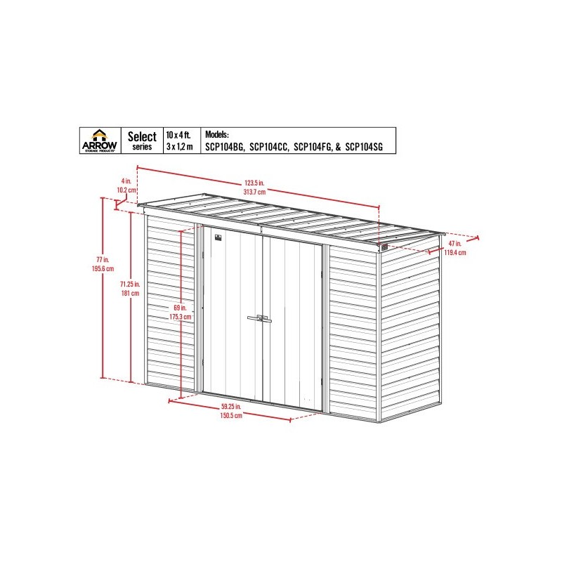 Arrow 10x4 Select Steel Storage Shed Kit - Blue Grey (SCP104BG)