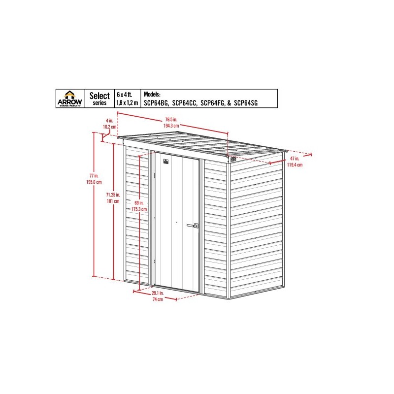 Arrow 6x4 Select Steel Storage Shed Kit - Flute Grey (SCP64FG)