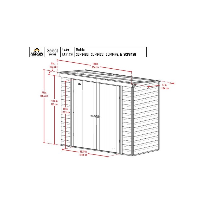Arrow 8x4 Select Steel Storage Shed Kit - Blue Grey (SCP84BG)