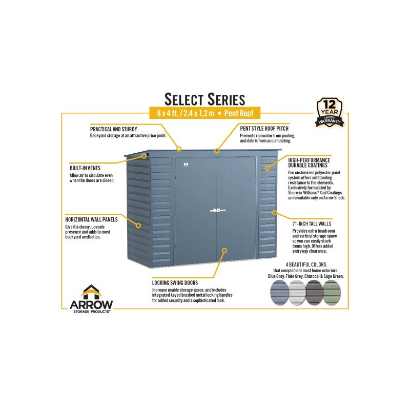 Arrow 8x4 Select Steel Storage Shed Kit - Blue Grey (SCP84BG)