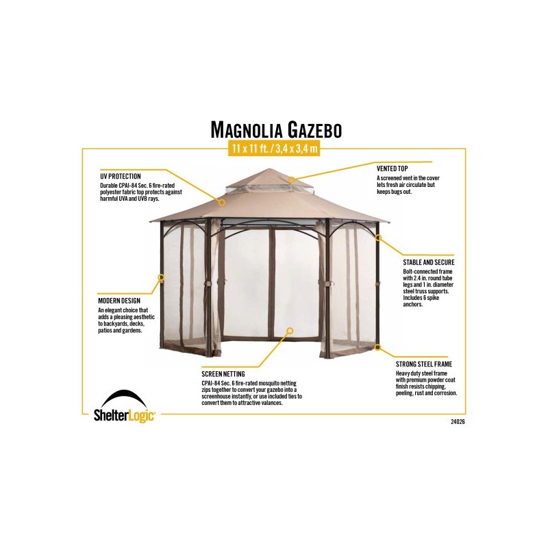 ShelterLogic Magnolia 11x11 Gazebo - Brown (24026)