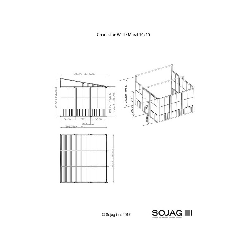 Sojag 10x10 Charleston Solarium Wall Mounted Gazebo Kit - Dark Gray (440-9164985)