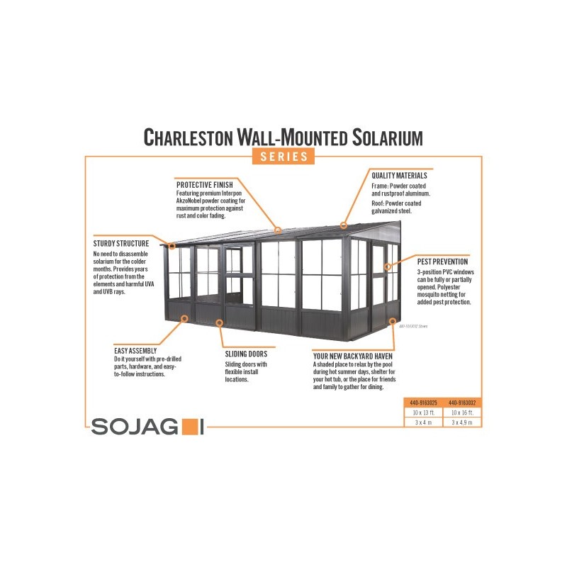 Sojag 10x10 Charleston Solarium Wall Mounted Gazebo Kit - Dark Gray (440-9164985)