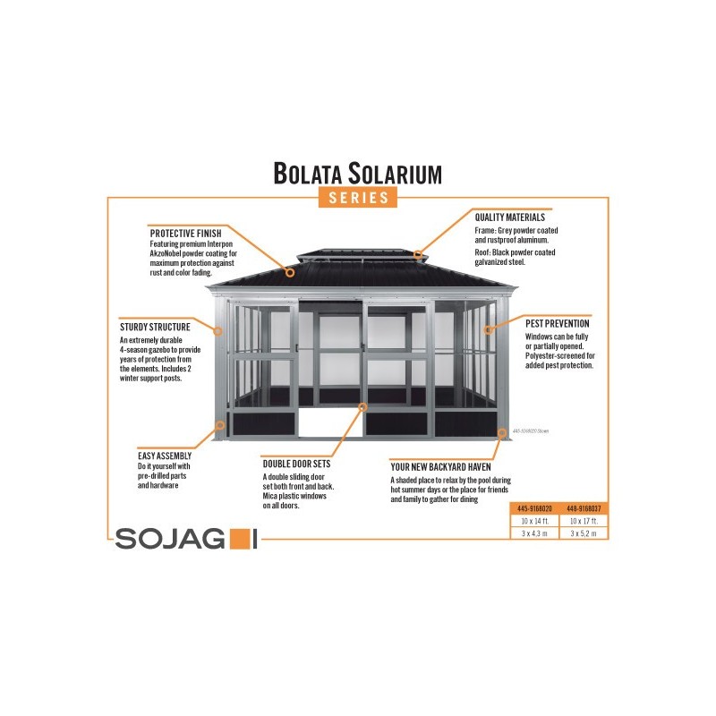Sojag Bolata 10x14 Solarium - Light Grey/Black (445-9168020)