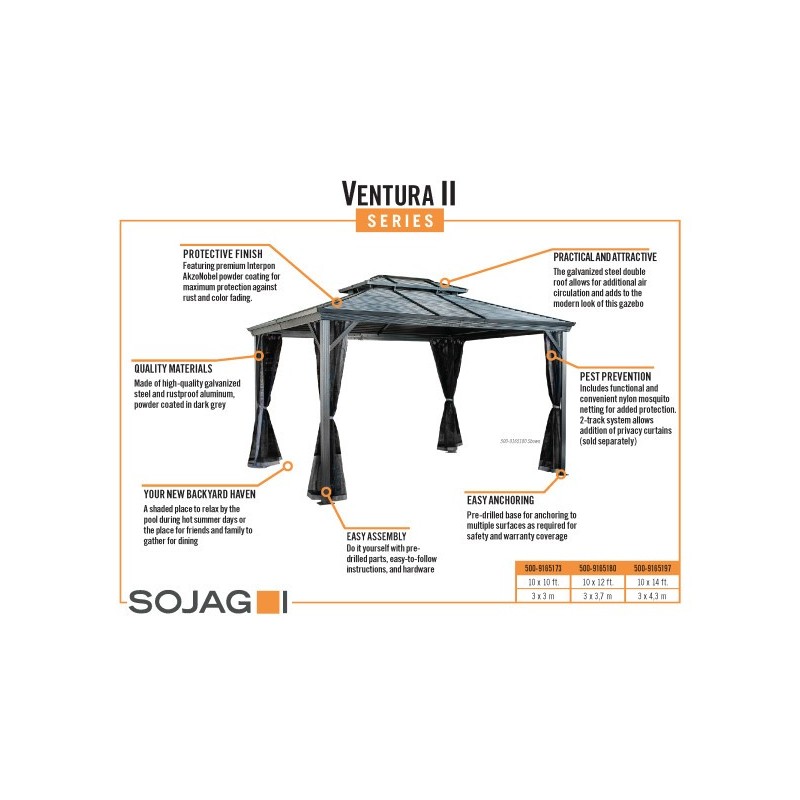 Sojag Ventura II 10x10 Aluminum Gazebo Kit - Dark Grey (500-9165173)