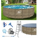 Blue Wave Cocoa Wicker Frame 18 ft. Round 52 in. Deep Above Ground Pool Package (NB19797)