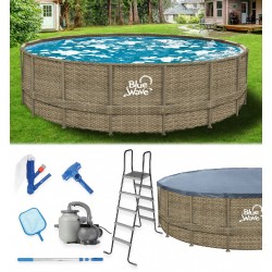 Blue Wave Cocoa Wicker Frame 24 ft. Round 52 in. Deep Above Ground Pool Package (NB19798)