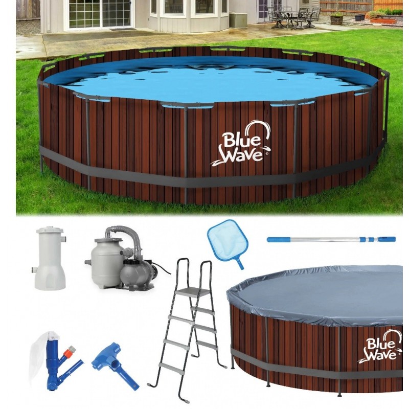 Blue Wave Rustic Cedar Frame 15 ft. Round 48 in. Deep Above Ground Pool Package (NB19890)