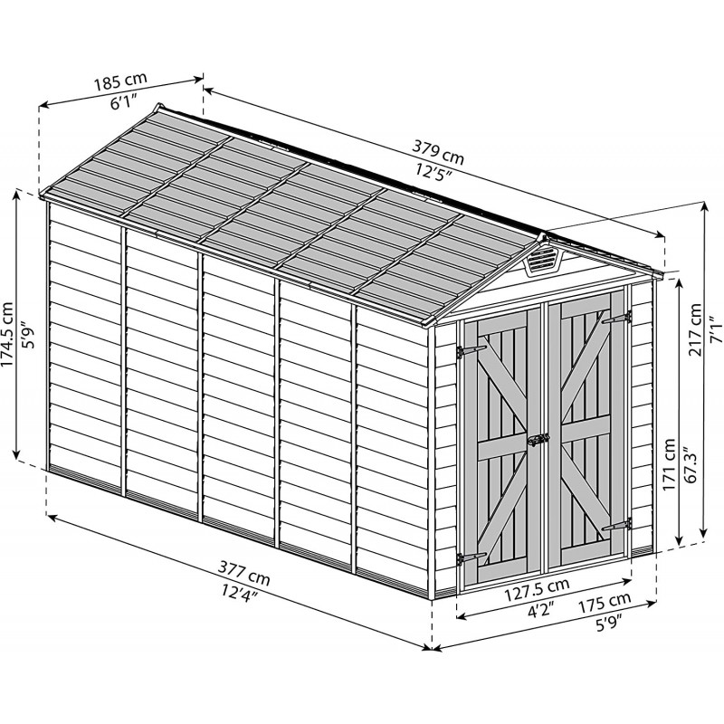 Palram - Canopia 6x12 Shed Kit with SkyLight and Floor - Gray (HG9612GY)
