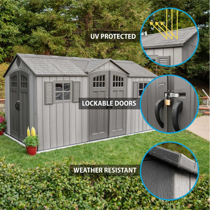 Lifetime 15x8 Rough Cut Outdoor Storage Shed Kit w/ Double Doors - Storm Dust (60318)