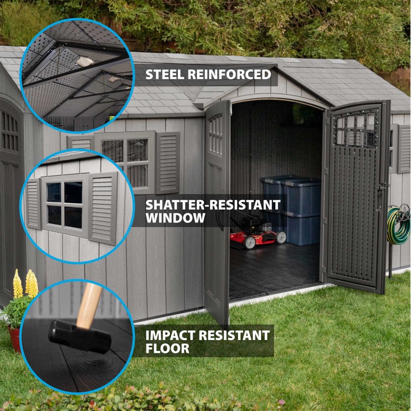 Lifetime 15x8 Rough Cut Outdoor Storage Shed Kit w/ Double Doors - Storm Dust (60318)