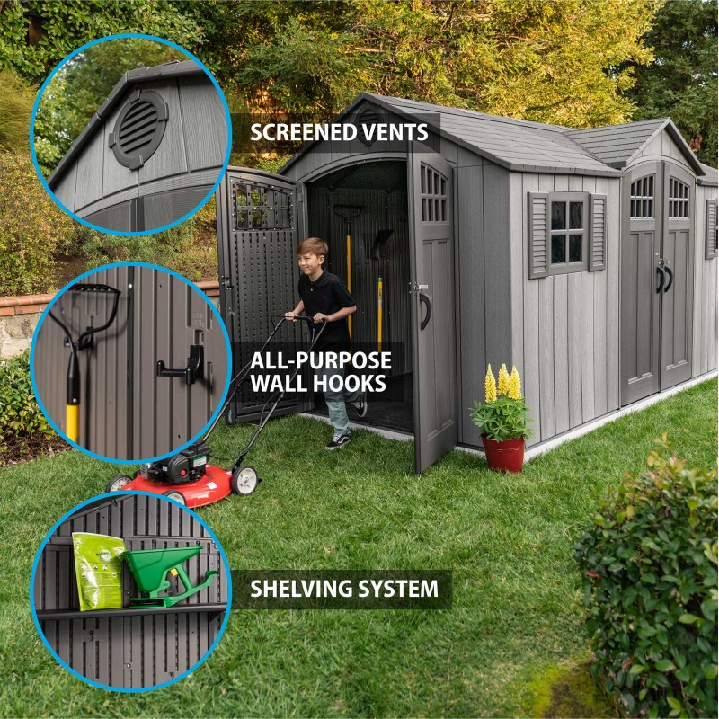 Lifetime 15x8 Rough Cut Outdoor Storage Shed Kit w/ Double Doors - Storm Dust (60318)