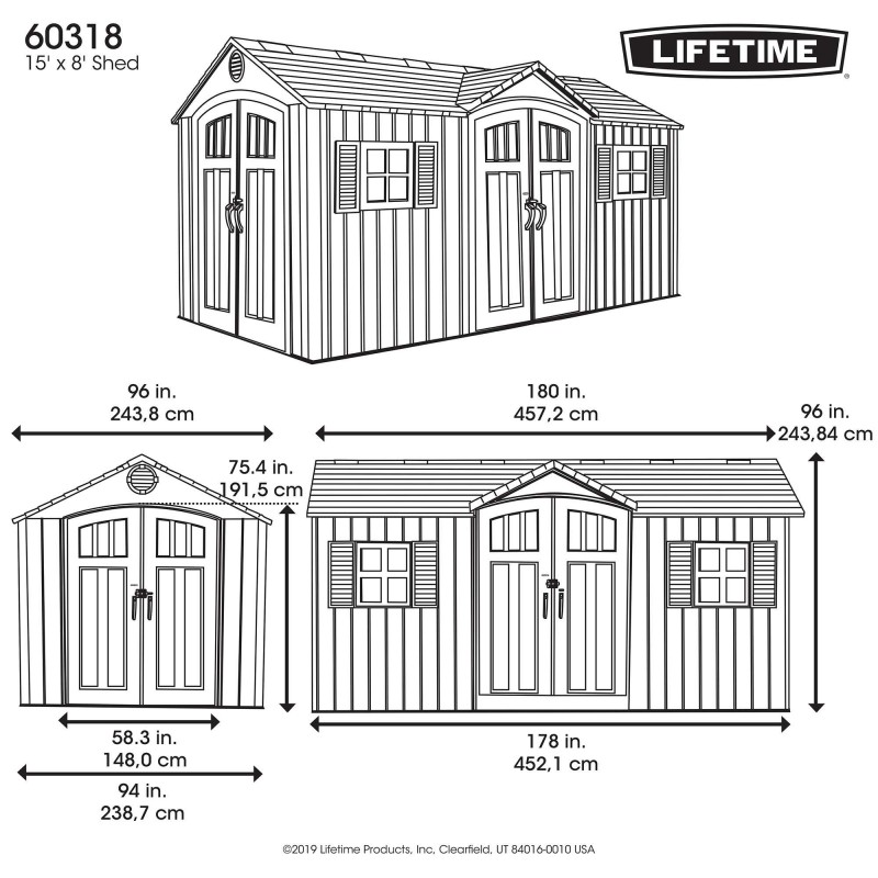 Lifetime 15x8 Rough Cut Outdoor Storage Shed Kit w/ Double Doors - Storm Dust (60318)