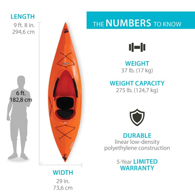 Lifetime Glide 98 Sit-In Kayak with Paddle  - Tangerine (90321)