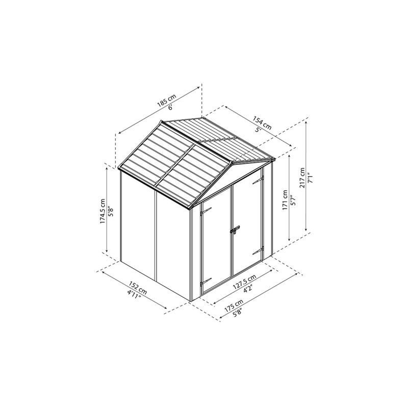 Palram  - Canopia Rubicon 6x5 Shed with Floor - Dark Grey (HG9705GY)