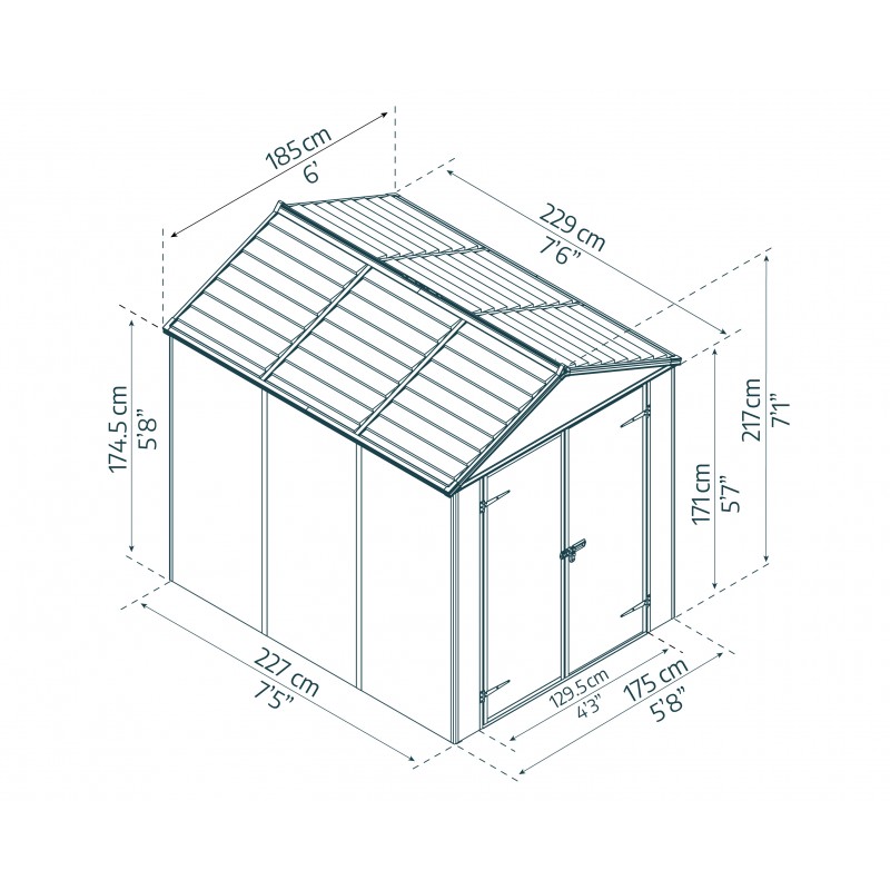 Palram  - Canopia Rubicon 6x8 Shed with Floor - Dark Grey (HG9708GY)