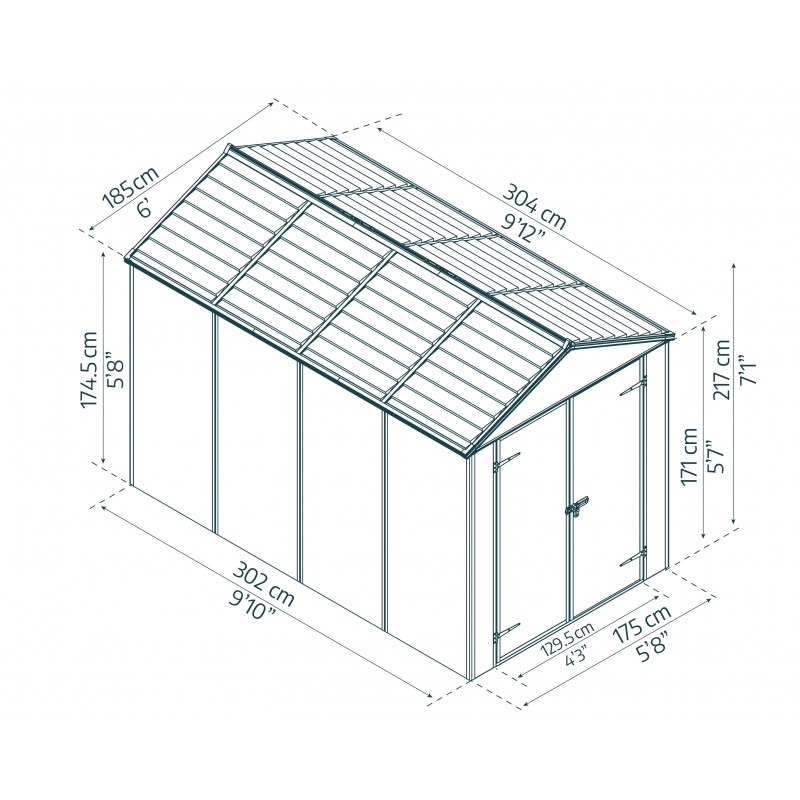 Palram  - Canopia Rubicon 6x10 Shed with Floor - Dark Grey (HG9710GY)